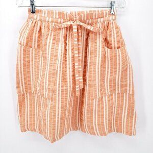 PEPALOVES Skirt Striped Orange White Tie Waist Pockets
